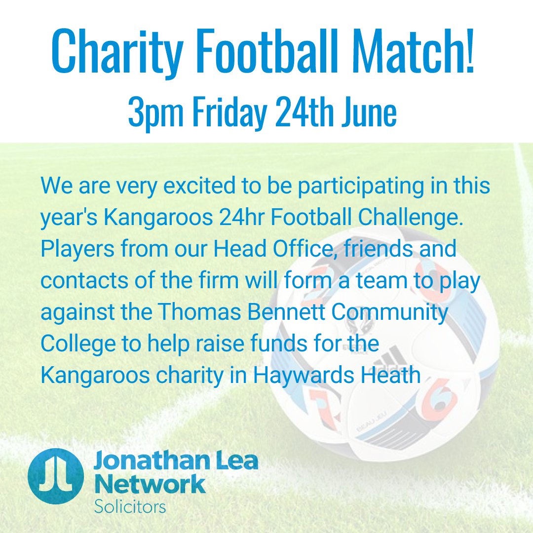 jonleanetwork's tweet photo. ⚽ The amazing folk at @KangaroosSussex have organised an impressive 24 hour football challenge!
We are delighted to be taking part, with our debut performance happening at 3pm on Friday 24th at the K2 in Crawley. We wish everyone the best of luck!
#jonathanlea #fundraiser https://t.co/G5hHmMnJJd