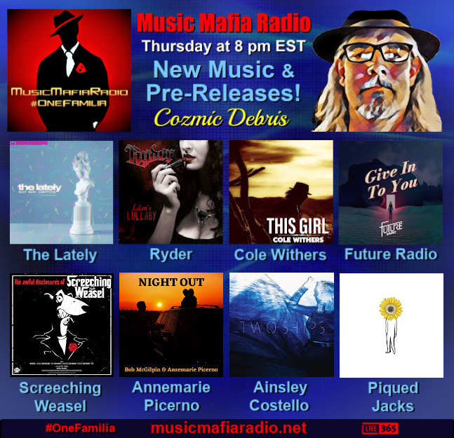 MusicMafiaRadio's tweet photo. ⭐️Tonight at 8pm EST ~ New Music & Pre-releases! 🎶🎉 @DebrisCozmic presents new songs by @TheLatelyBand @ryderrockband @thecolewithers #FutureRadio (Out 6/10) @screechingweez @amplifiedsound @ainsleymusic07 (Out 6/10) & @PiquedJacks!
🎧 Listen & chat on https://t.co/mcXzFt2l3F https://t.co/MfTBNVL8lf