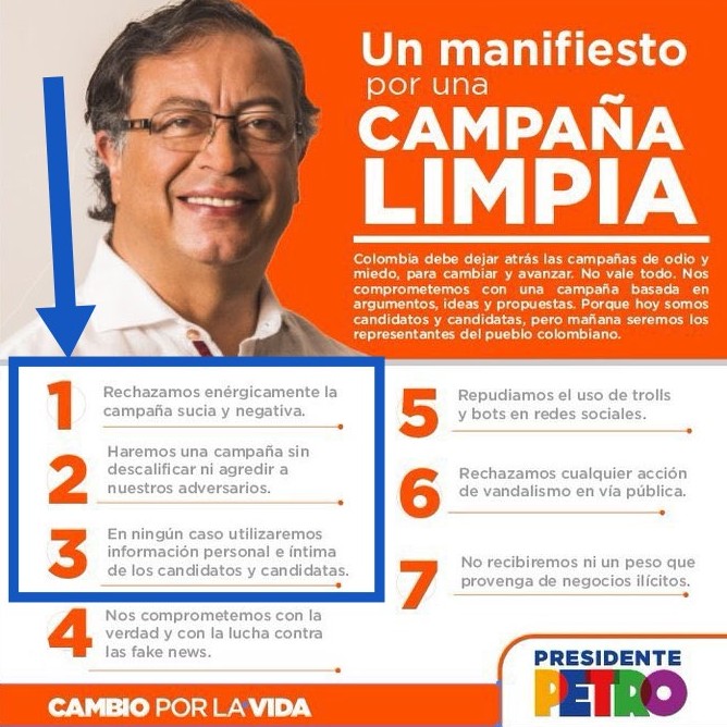 millanrussy's tweet photo. Mientras Petro publicaba “Un manifiesto por una campaña limpia”, tenía contratado a Sebastián Guanumen @GuanumenSeb, para organizar ataques contra el físico y la vida personal de Fico.

No fue capaz ni de cumplir con algo tan básico. (1/2) https://t.co/55OVVqheNt