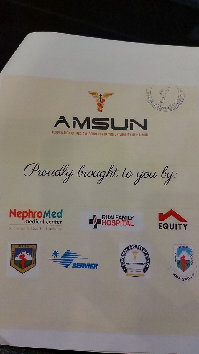 amsunuonbi's tweet photo. The last page of our program is a list of our sponsors. We really appreciate you @rfhhealthcare @KeEquityBank @KMANairobi @kmasacco @KenyaSurgical @ServierPharma @nephromedkenya 

#amsunconference https://t.co/LIhnC26Pup