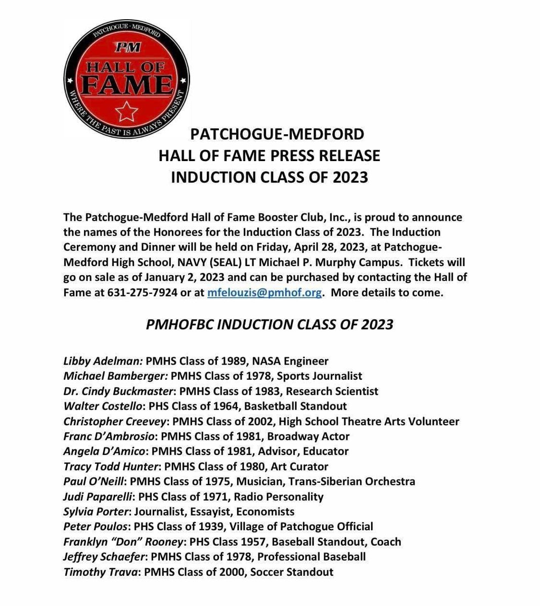 The PMHOF Induction Class of 2023 has been announced!!

Please save the date for Friday, April 28, 2023, so that you can join us for another incredible event as we celebrate and honor another truly exceptional class!

#ThebestofPatMed #patmedhalloffame
@PatMedSchools