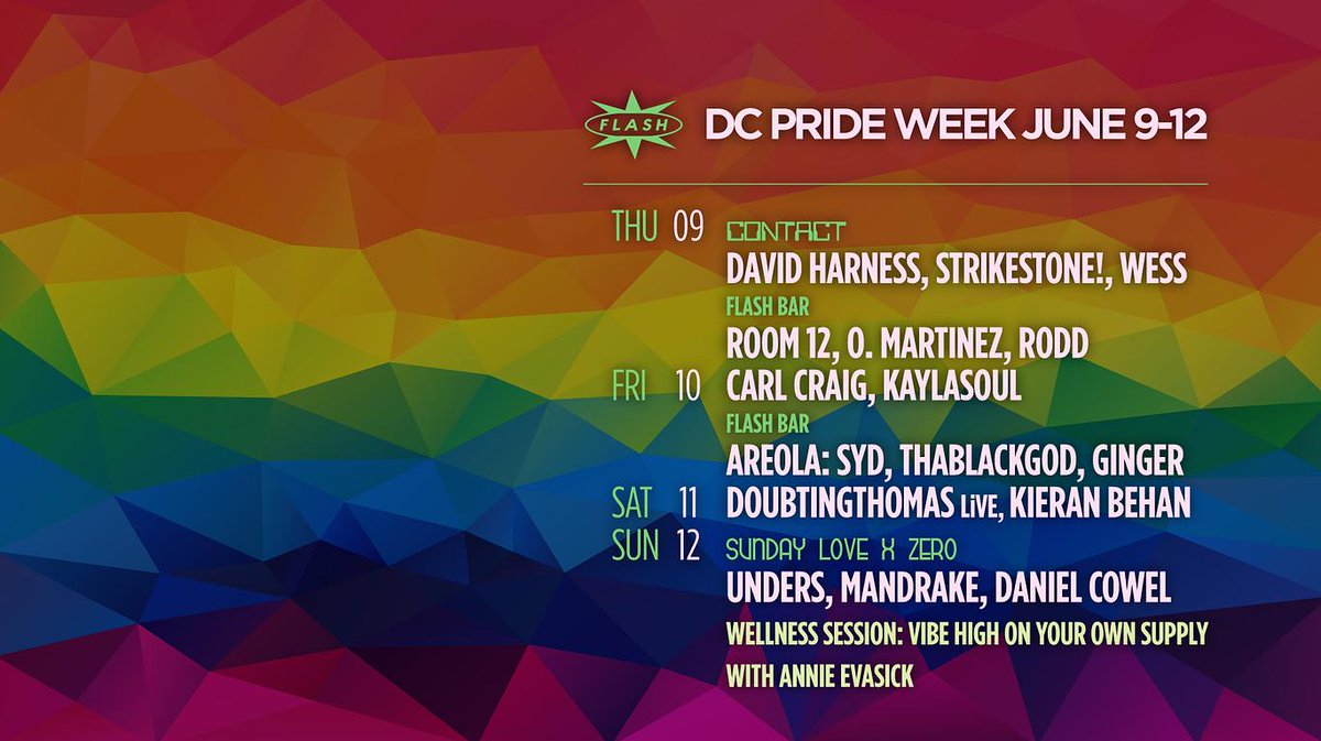 FlashClubDC's tweet photo. 𝗜𝘁’𝘀 𝗮𝗹𝗹 𝗮𝗯𝗼𝘂𝘁 𝗟𝗢𝗩𝗘 🏳️‍🌈
Happy Pride from all of us at Flash ❤️We’ll be celebrating DC Pride Week with these artists and more. 
Get your tickets in advance and show off your colors on our dance floors 
❤️🧡💛💚💙💜🤎 
#DCPrideWeek #FlashClubDC https://t.co/GsDHZV9wTD