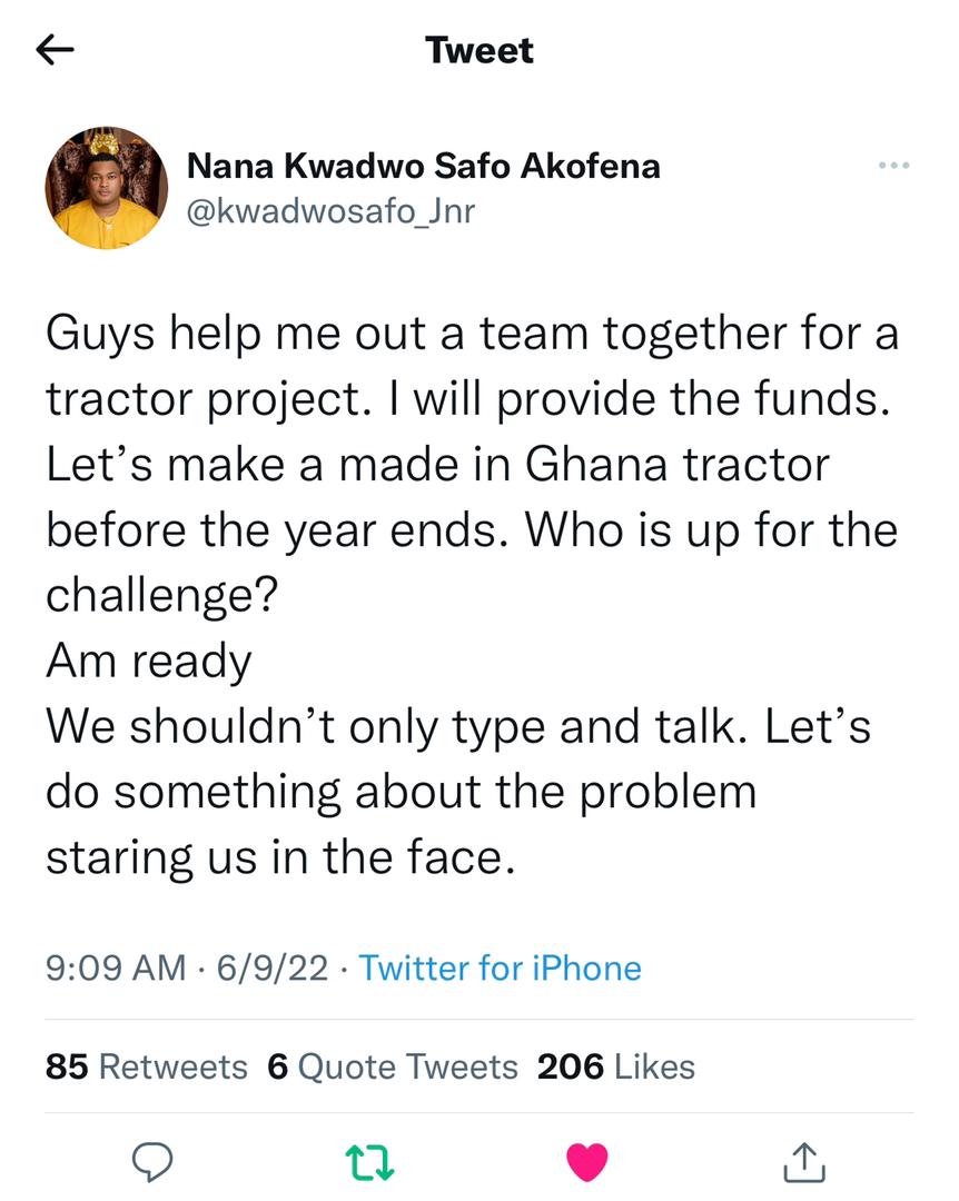 AmeyawDebrah's tweet image. The Kantanka Group of Companies is embarking on the first locally manufactured Tractor 🚜 by Locals and this is the opportunity to be a part of it. 
Click on link to join now and be a part of history 

docs.google.com/forms/d/e/1FAI…

#KantankaTractorProject2022
 @kwadwosafo_Jnr