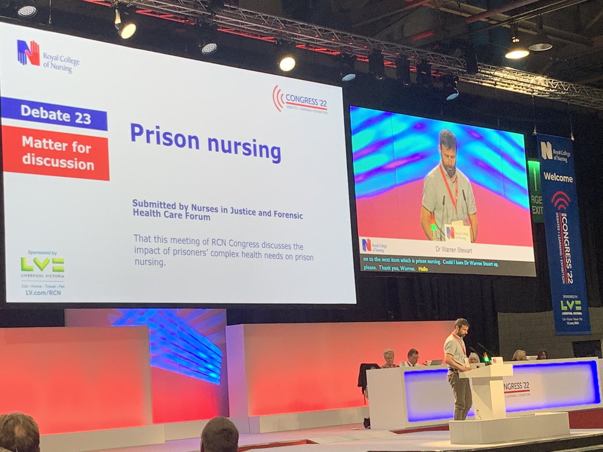 <a href="/RCNjusticeforum/">RCN Nursing in Justice & Forensic Healthcare Forum</a> committee member <a href="/WarrenStewart10/">Warren Stewart, EdD</a> presenting a debate on the complex health needs of people in custody, &amp; it’s implications for nursing in prison &amp; beyond #RCN22 <a href="/JessicaMBDavid1/">Jessica MB Davidson</a> <a href="/deannamezen/">Deanna Mezen</a> @Nurseinjustice <a href="/ruthorama31/">🌱Ruth Kavanagh 🌱 NHS 🌱</a> <a href="/Houllie77/">Helen McNally</a> <a href="/Simoncnewman/">Simon Newman FRCN RN</a> <a href="/Paulhan59391075/">Paul hanna</a>