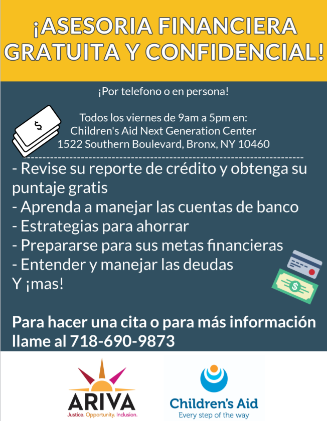 mybronximpact's tweet photo. @ArivaImpact is offering free financial consultations to NYC residents! Become financially empowered with a 45 min 1-on-1 consultation with a financial counselor. If you want to learn more call 718-690-9873! Or schedule an appointment here. https://t.co/E8QcmVwCP6. https://t.co/9jz5oCFlyG
