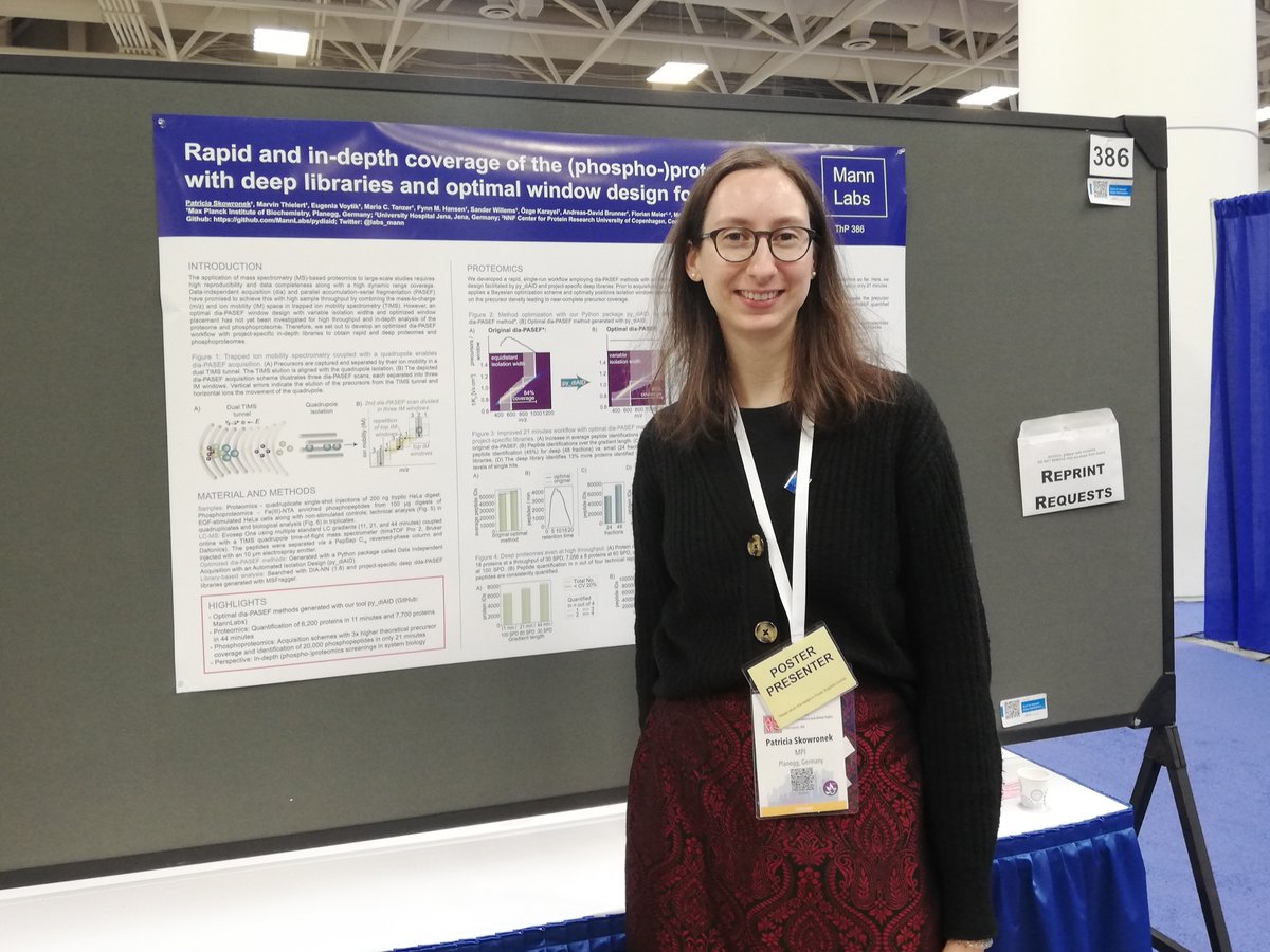 labs_mann's tweet image. Do you wonder how we quantified 7,000 proteins or 35,000 phosphosites in 21 min in our bioRxiv preprint? doi.org/10.1101/2022.0…
Speak to Patricia (@patiskowronek) at poster ThP 386 and get insights into our optimal dia-PASEF workflow with py_diAID #ASMS2022