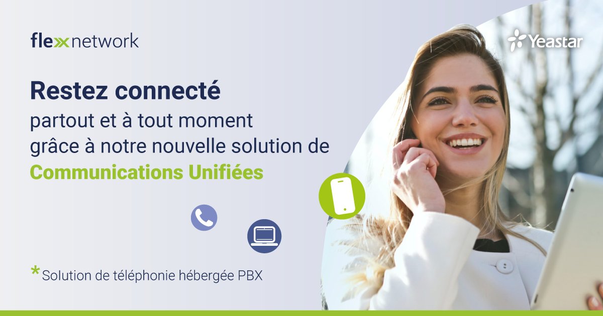 flexnetwork's tweet photo. [TELEPHONIE] #Flexnetwork lance sa nouvelle solutions de Communications Unifiées @Yeastar !
Une plateforme unique pour toutes les communications, bénéficiant d'une facilité d’utilisation et de gestion inégalée.

#téléphonie #VoIP #telecoms #mobile #communicationsunifiées #PBX https://t.co/ZXdgBUt4ir