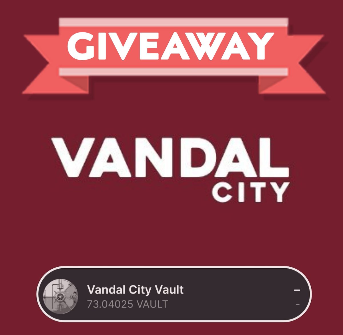 60 $VAULT GIVEAWAY

To enter:
Follow <a href="/MoChiko_eth/">MoChiko.eth</a>, Like &amp; RT

The $VAULT token can be used to buy tickets to enter raffles for NFTs, upgrade properties of your Vandals, bid on NFTs, Heist jobs etc. 

Giveaway will end in 24 hours. Winner will be chosen randomly.

#VandalRecruit