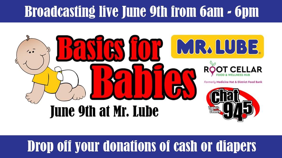 Today is Basics for Babies at <a href="/mrlube_medhat/">Mr Lube Medicine Hat</a>  ! We’re broadcasting until 6pm and hoping to see lots of the CHAT Family stop by with a donation of diapers or cash! <a href="/MHFoodBank/">MedHatRootCellar</a> gives out over 50,000 diapers/year! #medhat