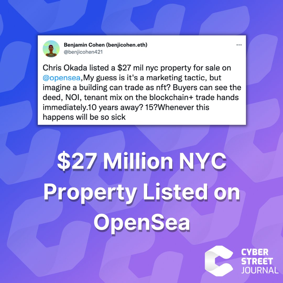 Artificially inflated prices? Poor people who look rich and rich people who look poor? A thin veneer of progressive politics over a howling vortex of capitalist bloodlust? Turns out NYC real estate and the NFT scene are a match made in heaven!

More 👉 cyberstreetjournal.com