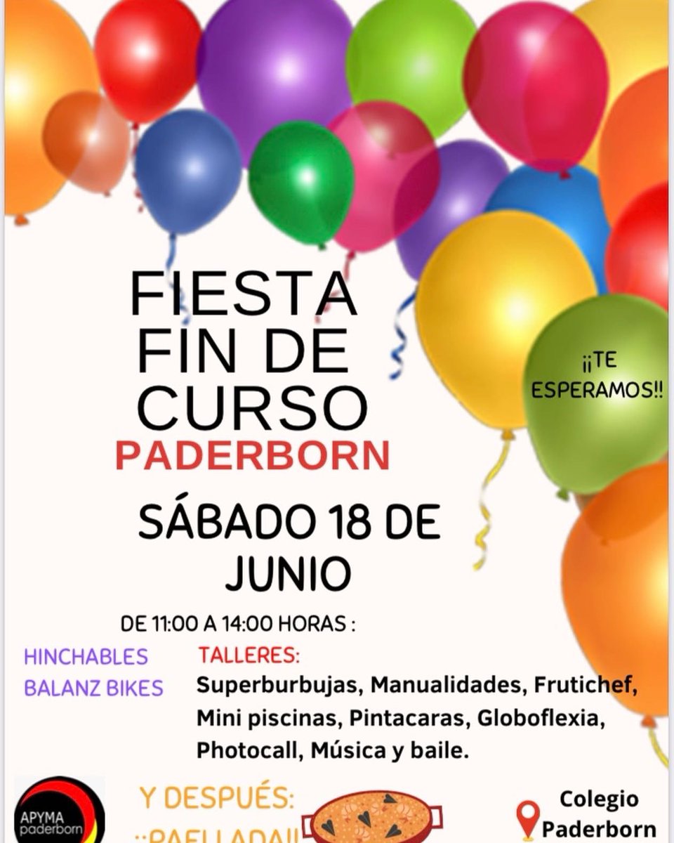 apymapaderborn's tweet photo. 🇩🇪Llega el #findecurso y este año lo celebramos con una fiesta por todo lo grande 

🎉El #sabado 18 de #junio a partir de las 11:00 en el @cppaderborn 

💫Os esperamos!!! 

#abschulssparty #pdernborn #pamplona https://t.co/fehz4AkN9F