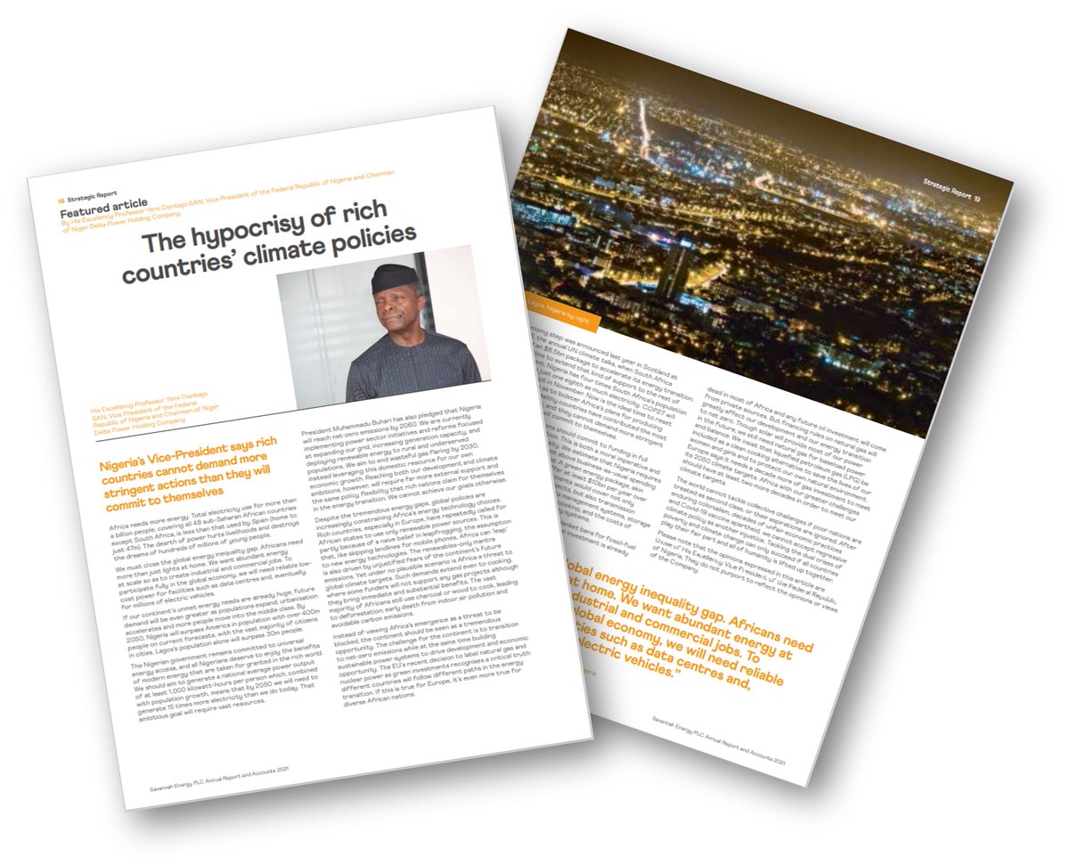 Savannah is honoured that H.E. Professor Yemi Osinbajo SAN, Vice President of #Nigeria, guest authored an article in our 2021 Annual Report. Thank you Your Excellency. 

To read the article click: bit.ly/3mCB0zq