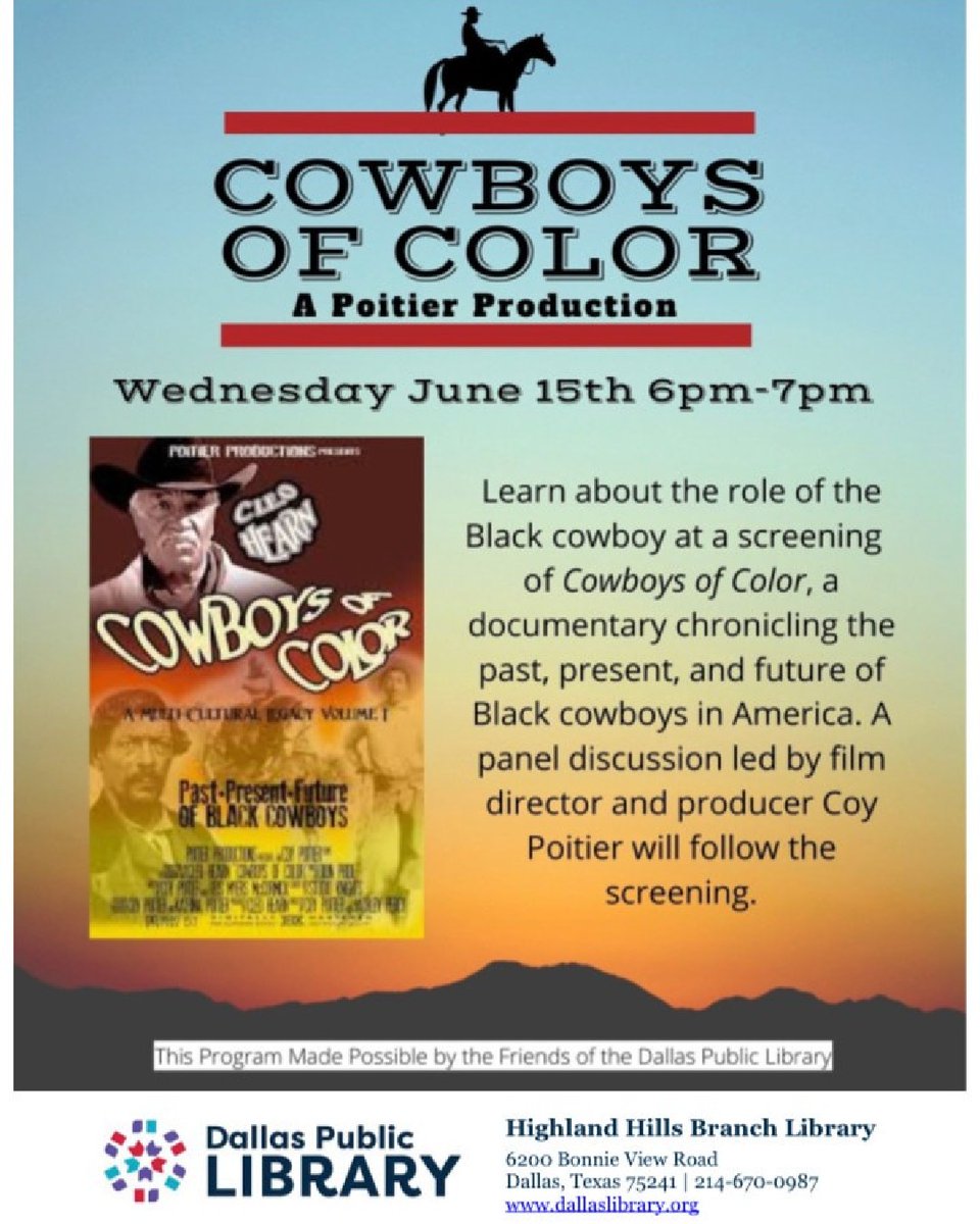Check out Coy Poitier's latest documentary as he chronicles Black Cowboys in the U.S. The Highland Hills Branch Library in Dallas will host a screening on Wednesday, June 15th at 6pm. #EarthX #EarthxFilm #CoyPoitier