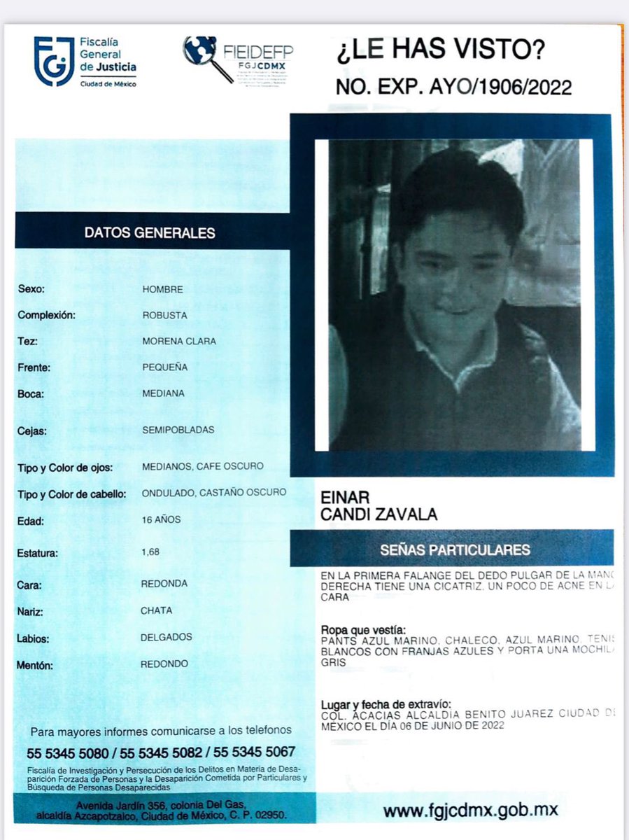 #AyudanosAAyudar #TodosUnidos   para encontrar a EINAR CANDI ZAVALA que fue visto por última vez en la Col. ACACIAS en la #CDMX <a href="/BJAlcaldia/">Alcaldía de Benito Juárez</a> <a href="/ObsSegCiudadana/">Observatorio de Seguridad Ciudadana</a> <a href="/c4jimenez/">Carlos Jiménez</a> <a href="/FiscaliaCDMX/">Fiscalía CDMX</a> <a href="/EnlaceTAguilas/">ENLACE TERRITORIAL AGUILAS®️</a> <a href="/LOMMX/">Eugenia Callejas</a> <a href="/AdrianRubalcava/">Adrián Rubalcava</a> <a href="/STaboadaMx/">Santiago Taboada</a> <a href="/ARPNOTICIAS1/">Nuestras Noticias Nacional</a> <a href="/ceciliapeme/">Cecilia</a> <a href="/CUAJIMALPACDMX/">Cuajimalpa</a>