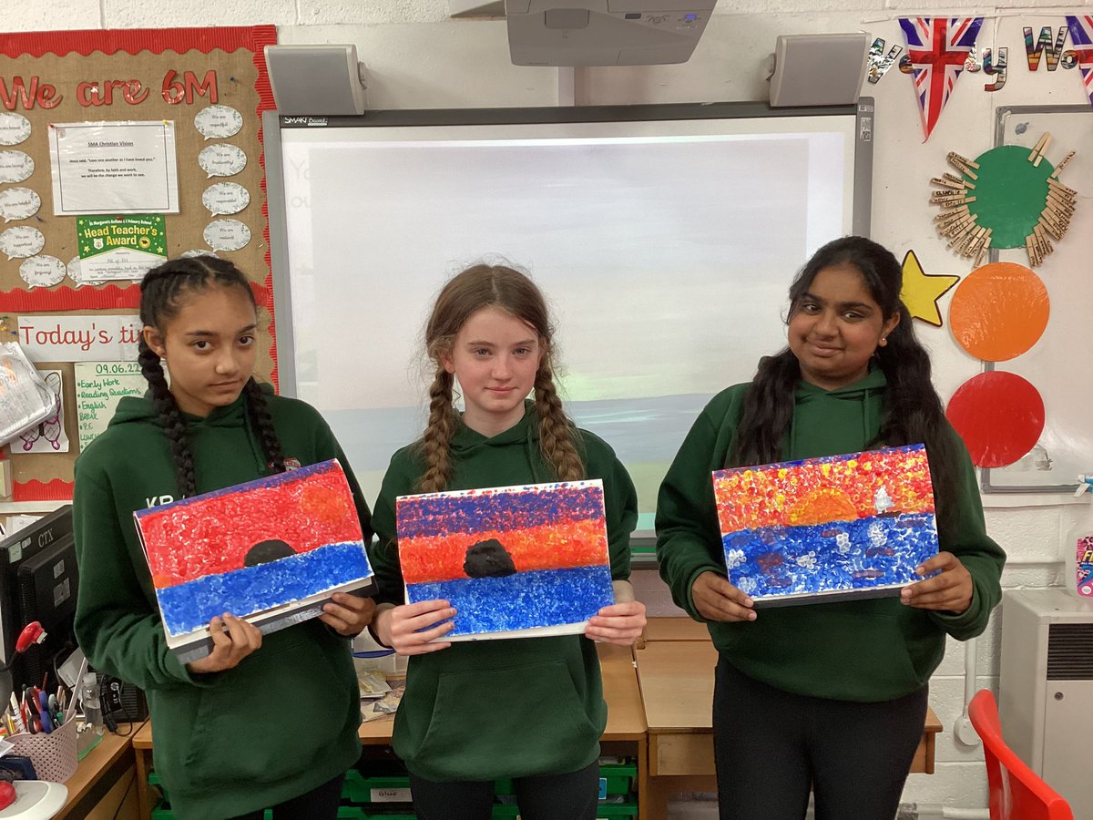 SMA_Year6's tweet photo. We have been inspired by Georges Seurat this week and have loved creating paintings using the pointillist technique! 🎨🖌🖼 #pointillism #landscapes https://t.co/v9lzObgxPa