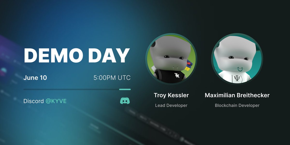 KYVENetwork's tweet image. Attention KYVE-ers! 

Be sure to tune into our demo day about our recent chain update, happening tomorrow with @troykessler99 &amp;amp; @max_kyve from the KYVE team! 

Bring all your questions &amp;amp; concerns 🙋🏻‍♀️

🗓 Friday, June 10
⏰ 5 PM UTC
📍 Discord: discord.gg/kyve
