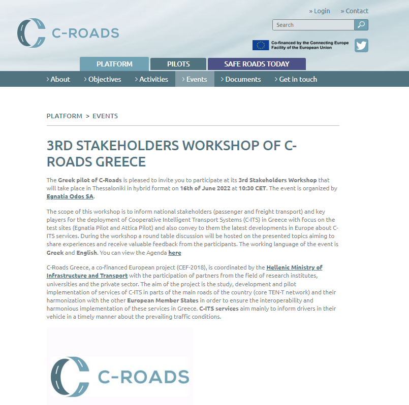 C-ROADS Greece (@croadsgreece) on Twitter photo 👉The #3rd_Stakeholders_Workshop of <a href="/cRoadsGreece/">C-ROADS Greece</a>🇬🇷 is featured at the <a href="/cRoadsPlatform/">C-Roads Platform</a> website‼️
📌Read more: c-roads.eu/platform/event…
#cRoadsPlatform #cooperativeITS #harmonisation #Greece #Thessaloniki #cRoadsGreece #CITS 👉The #3rd_Stakeholders_Workshop of <a href="/cRoadsGreece/">C-ROADS Greece</a>🇬🇷 is featured at the <a href="/cRoadsPlatform/">C-Roads Platform</a> website‼️
📌Read more: c-roads.eu/platform/event…
#cRoadsPlatform #cooperativeITS #harmonisation #Greece #Thessaloniki #cRoadsGreece #CITS
