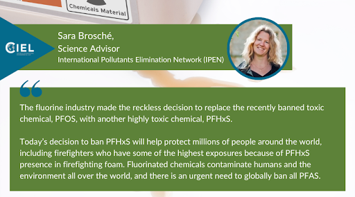 📢 Breaking!

TODAY at #BRSCOPs: Parties agreed to list #PFHxS — a #ForeverChemical from the #PFAS family that harms our health and the environment — under the #StockholmConvention for global elimination, aka a ban.

This is a historic victory for people 🤸 and the planet 🌎.