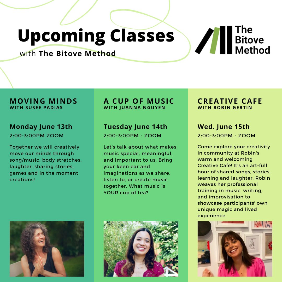 thebitovemethod's tweet photo. Upcoming classes for older adults living with #dementia #memoryloss with The Bitove Method! 

Sign up here: https://t.co/5JbY8kZFLj https://t.co/dbwwlaIKOC