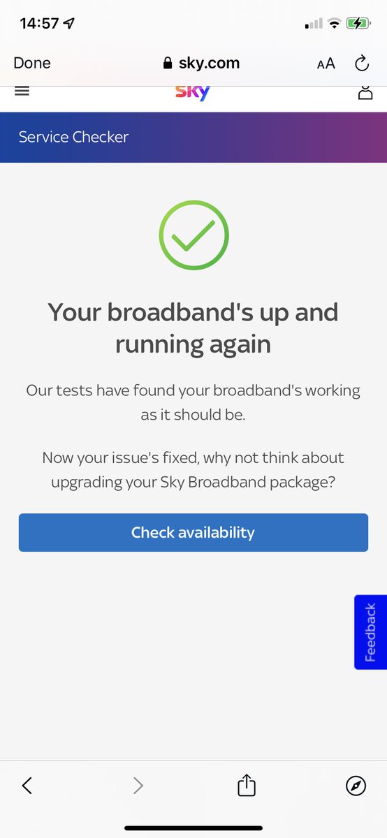 KateBHA's tweet photo. @SkyHelpTeam And if I check my connection it says that’s fine too and even tried to upsell a service I’m not getting! 🤣 https://t.co/T6ZRsfxnj9
