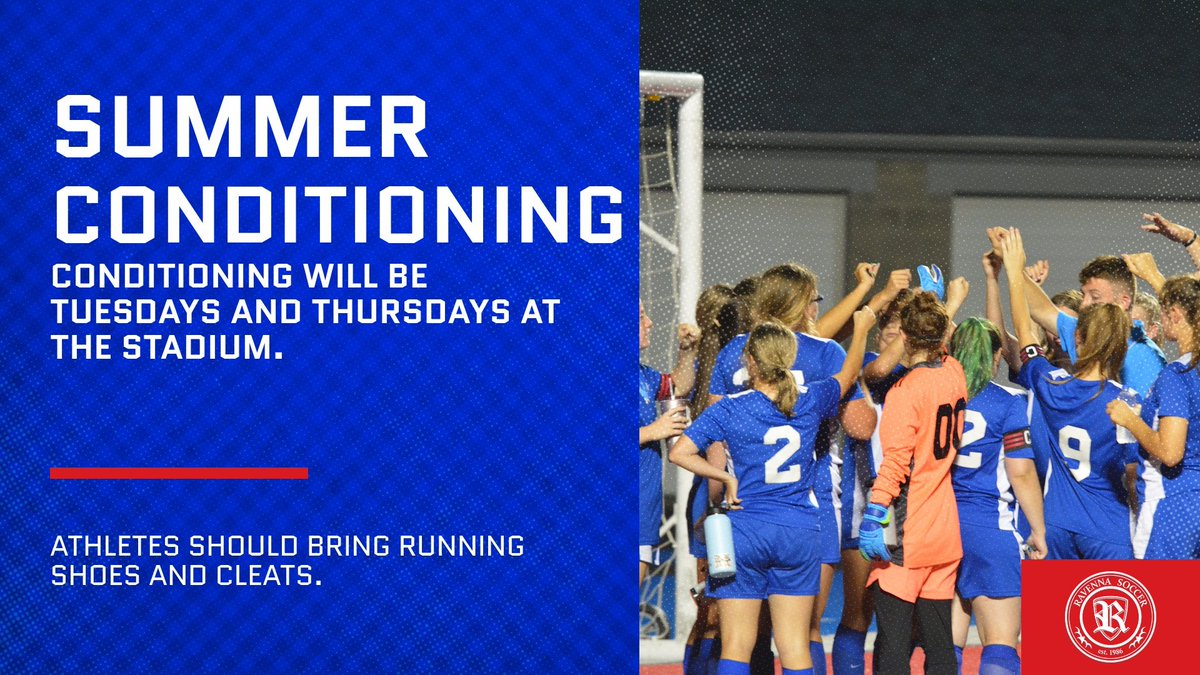 RavennaGSoccer's tweet photo. Conditioning for the summer has started. Our next session will be tonight at 5:30 p.m. and will feature our first Guido’s run of the summer. 

For a complete summer schedule, please email Head Coach Noah Cunningham at noah.cunningham@ravennaschools.us. https://t.co/nEIYHuKbyg