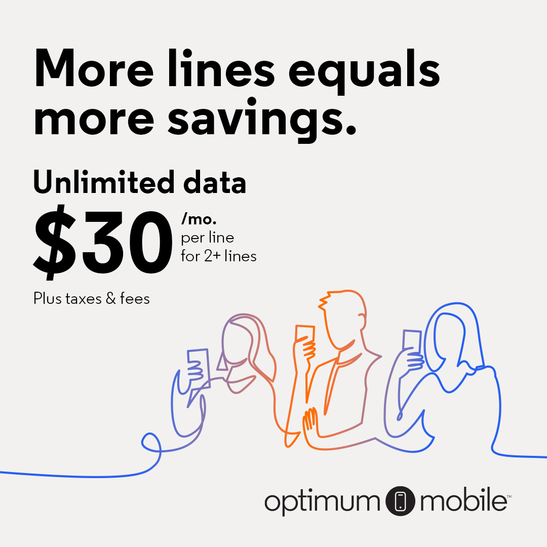 #OptimumMobile customers save BIG with new multi-line savings offer. ✨Up to 5 lines✨  bit.ly/3zhHfQW