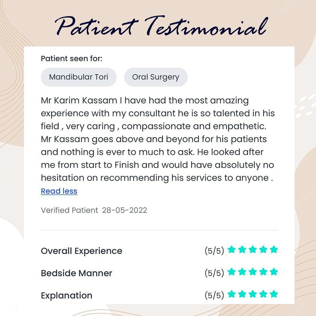 Thank you so much for taking the time to write the above #testimonial and express your gratitude. Truly grateful for your kind #words and high regard for our work. 

#patienttestimonial #oralsurgery #Mrkarimkassam #plasticsurgery #london #Leicester  #Leicestershire
