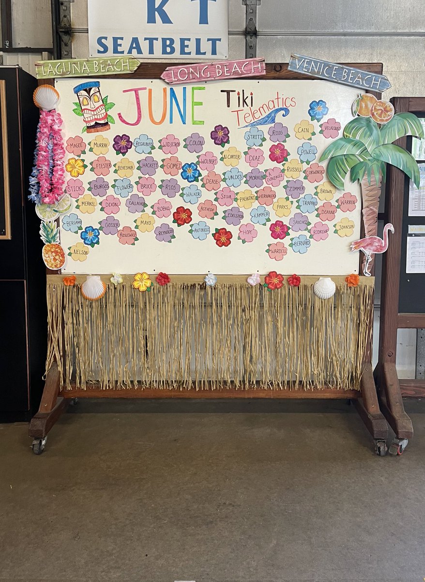 Tiki Telematics Competition! 🌸 🌴 Vineland Center is kicking off the summer with a June Telematics Competition- any driver that is on a telematics report will have their name removed from the board. Those left will be in the running for our next Telematics Titan! -Taylor Marino