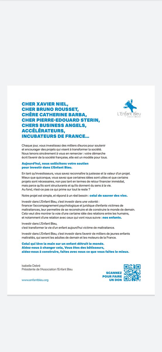 Investisseurs, entrepreneurs,
Parce que l'avenir de nos enfants est entre nos mains, investissez!