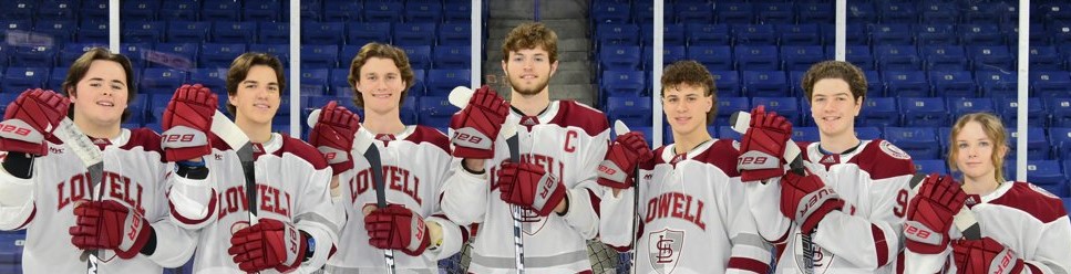 LowellHockey's tweet photo. Congratulations to our seniors: #2 @mpickettt, #4 Maegan Cole, #5 @kfrechette, #7 @BKotsifas, #9 @dkuczek9, #15 @BesharlieA and #22 @Cameron30653883 on their graduation from Lowell High School.  Thank for representing our school and city with class. #leavealegacy https://t.co/ZDL7pmo0j0