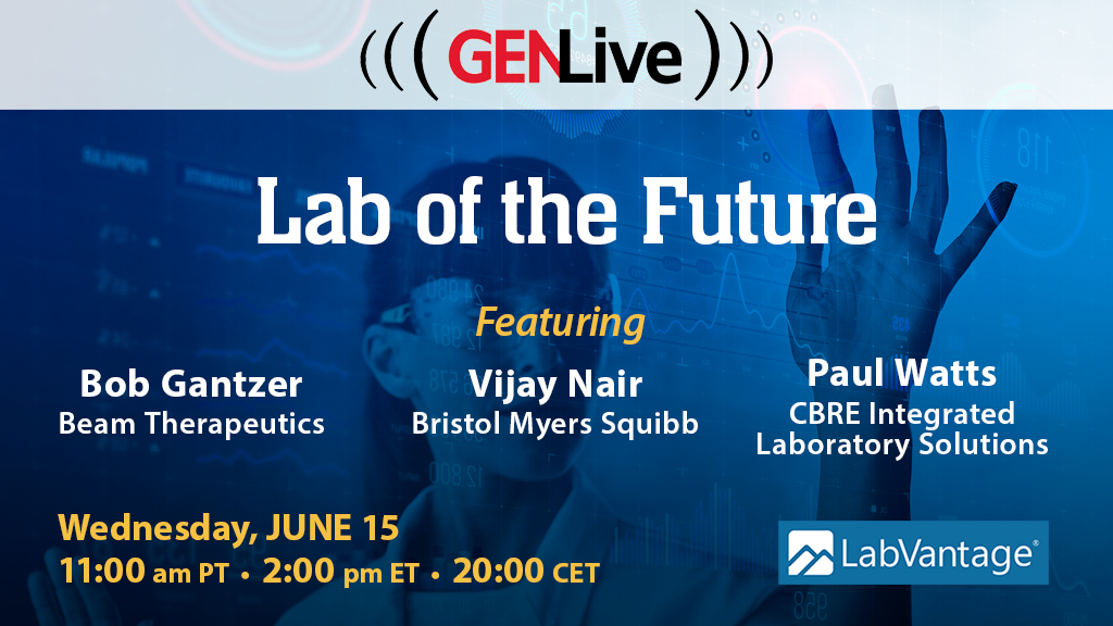 GENbio's tweet image. Join us Live Wednesday, June 15!! 

In our next GEN Live, we discuss the #LaboftheFuture. We will be joined by Bob Gantzer of @BeamTx, Vijay Nair of @bmsnews, and Paul Watts of @CBRE. Click the link to learn more and register now: ow.ly/FUcc50JoGpH