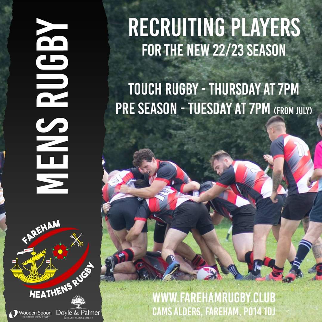 Calling all Men who LOVE playing RUGBY. Join our Mens Rugby Team for next season! Get involved in our Touch Rugby Sessions on Thursday and look out for Pre Season training from July
#rugby #rugbyunion #hampshire #fareham #farehamheathens #rugbyclub #family #friends
#getintorugby