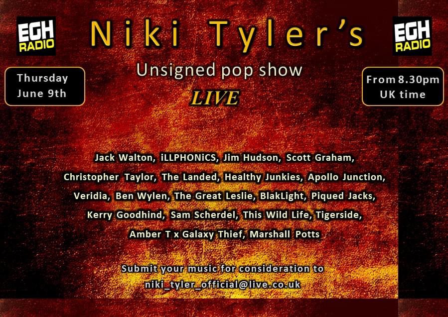 Niki Tyler Official (@nikityler1) on Twitter photo Playing on my <a href="/EGHRadio/">EGH Radio</a> pop show tonight <a href="/PiquedJacks/">Piqued Jacks</a> <a href="/KerryGoodhind/">Kerry Goodhind Music</a> <a href="/samscherdel/">Sam Scherdel</a> <a href="/thiswildlife/">This Wild Life</a> <a href="/Tigerside/">Tigerside</a> <a href="/GalaxyThiefBand/">Galaxy Thief</a> <a href="/MarshallPotts1/">Marshall Potts Music</a> Playing on my <a href="/EGHRadio/">EGH Radio</a> pop show tonight <a href="/PiquedJacks/">Piqued Jacks</a> <a href="/KerryGoodhind/">Kerry Goodhind Music</a> <a href="/samscherdel/">Sam Scherdel</a> <a href="/thiswildlife/">This Wild Life</a> <a href="/Tigerside/">Tigerside</a> <a href="/GalaxyThiefBand/">Galaxy Thief</a> <a href="/MarshallPotts1/">Marshall Potts Music</a>