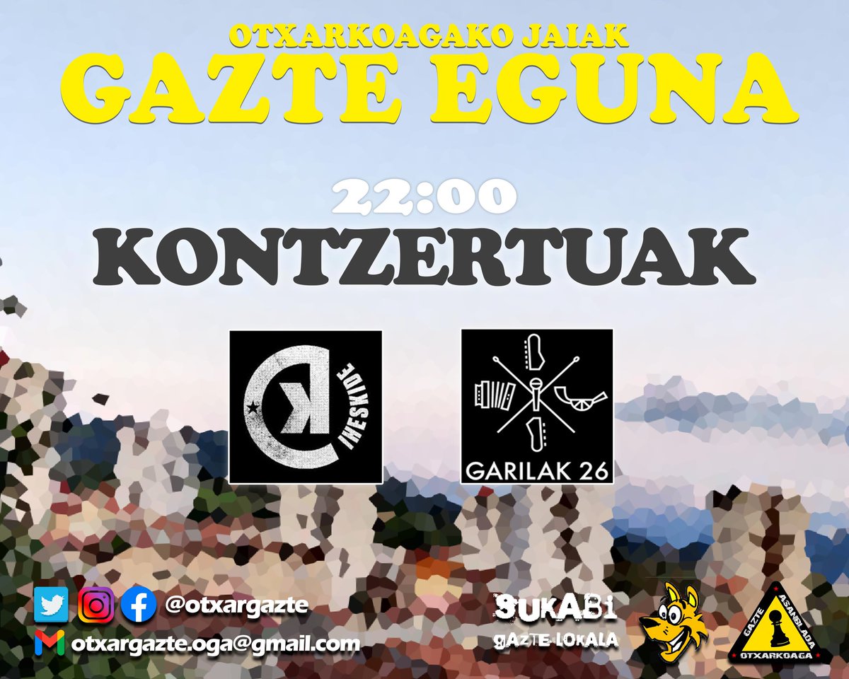 otxargazte's tweet photo. 22:00 - KONTZERTUAK🎸

@iheskide @garilak26 https://t.co/2hezRrfVam