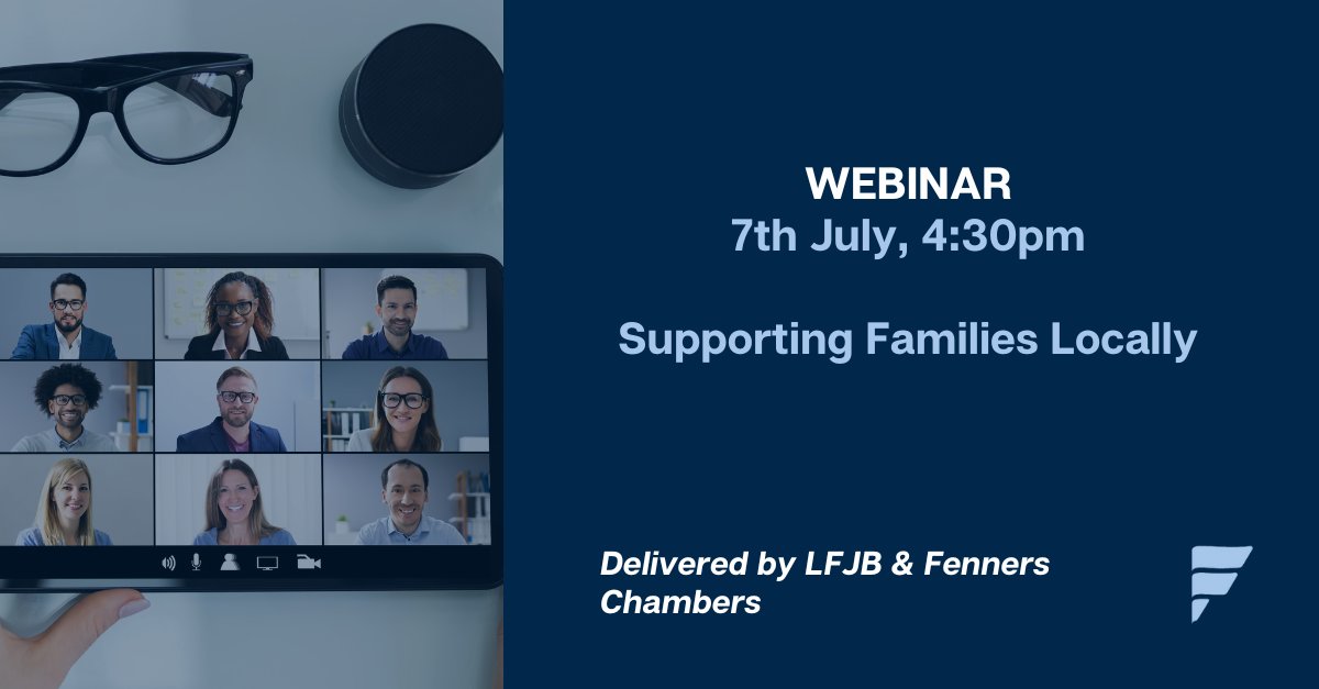 fennerschambers's tweet photo. On the 7.07 at 4:30pm, we will be hosting our next webinar with LFJB. 

Our panel of expert barristers will be sharing their knowledge and insight around ‘Supporting Families Locally”.

Please follow this link to register your attendance: https://t.co/yDpAVePT02 https://t.co/xOSghmWbud