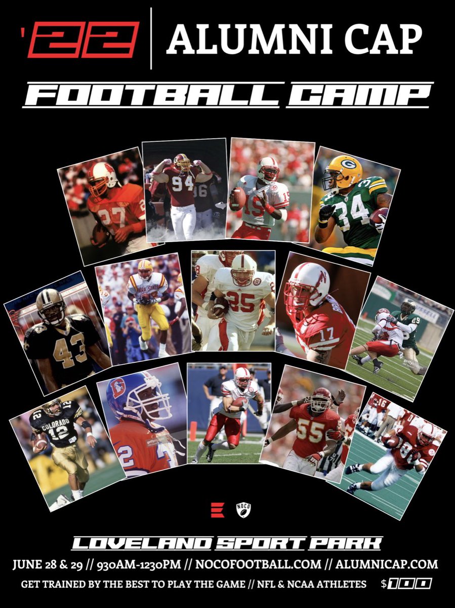 alumni_cap's tweet photo. ALUMNI CAP FOOTBALL CAMP, June 28 &amp; 29..2nd Year in a row, serving the kids in Northern Colorado and beyond!  Former players always stepping up big to give back to the youth!!! https://t.co/JWjLQOG7cK
