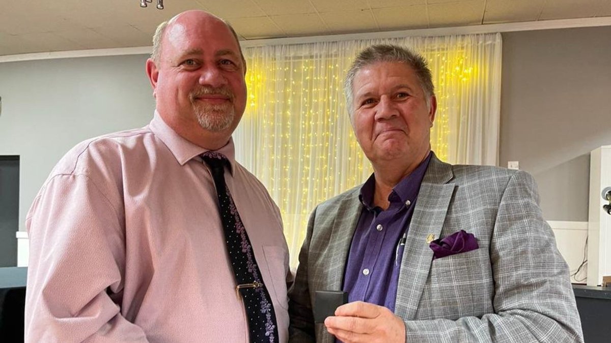 NesdaCloud's tweet photo. Congrats! Nesda owner &amp; Rotarian, Michael Summers, was presented with a #PaulHarrisFellowship pin by President Darrell Smith. This is to recognize his efforts in hosting the club hybrid meeting, tech support, &amp; his contributions to the  #Rotary Music Festival.
 #communityfirst https://t.co/Fnck1QD4jd