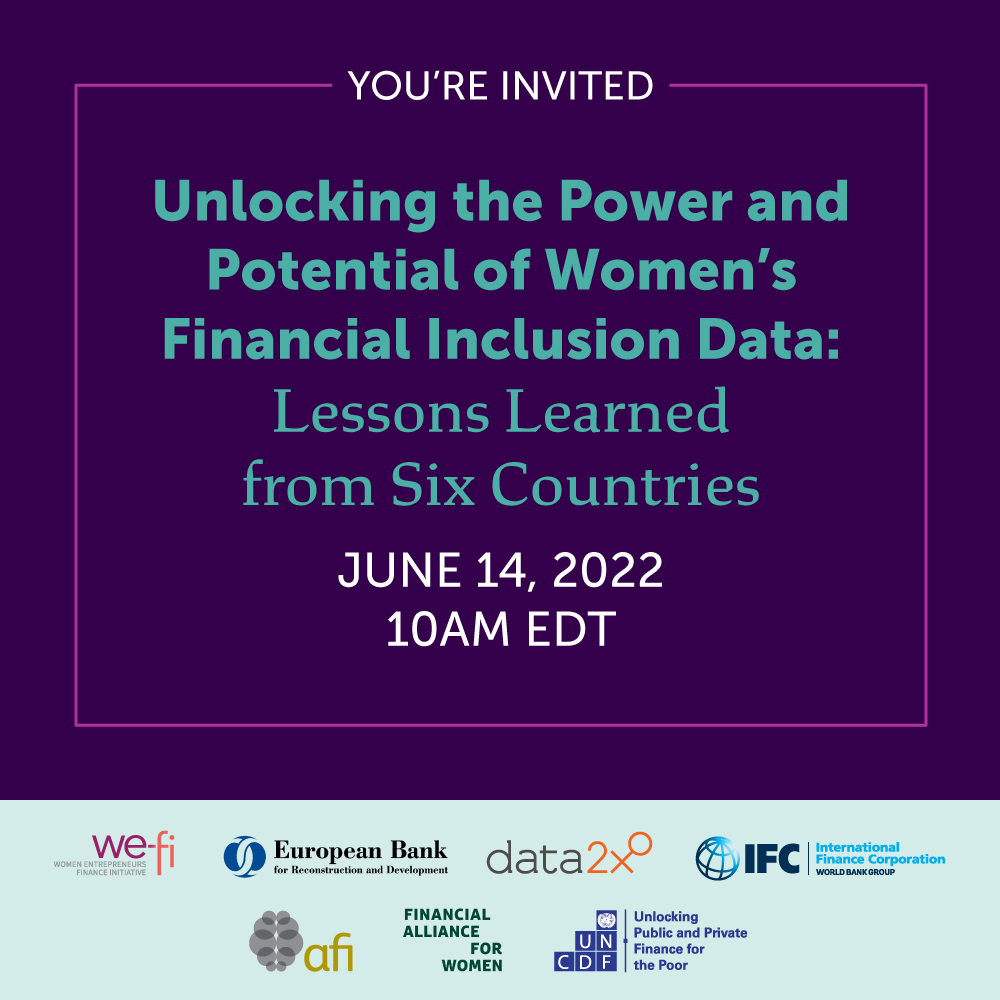 ‼️ Happening Tomorrow!

How can better #GenderData help promote women’s financial inclusion? Join <a href="/Data2X/">Data2X</a> and partner organizations for a discussion of insights learned from 6 case study countries. 
 
Register here: bit.ly/3xpHXKM

#GenderData for #GenderEquality