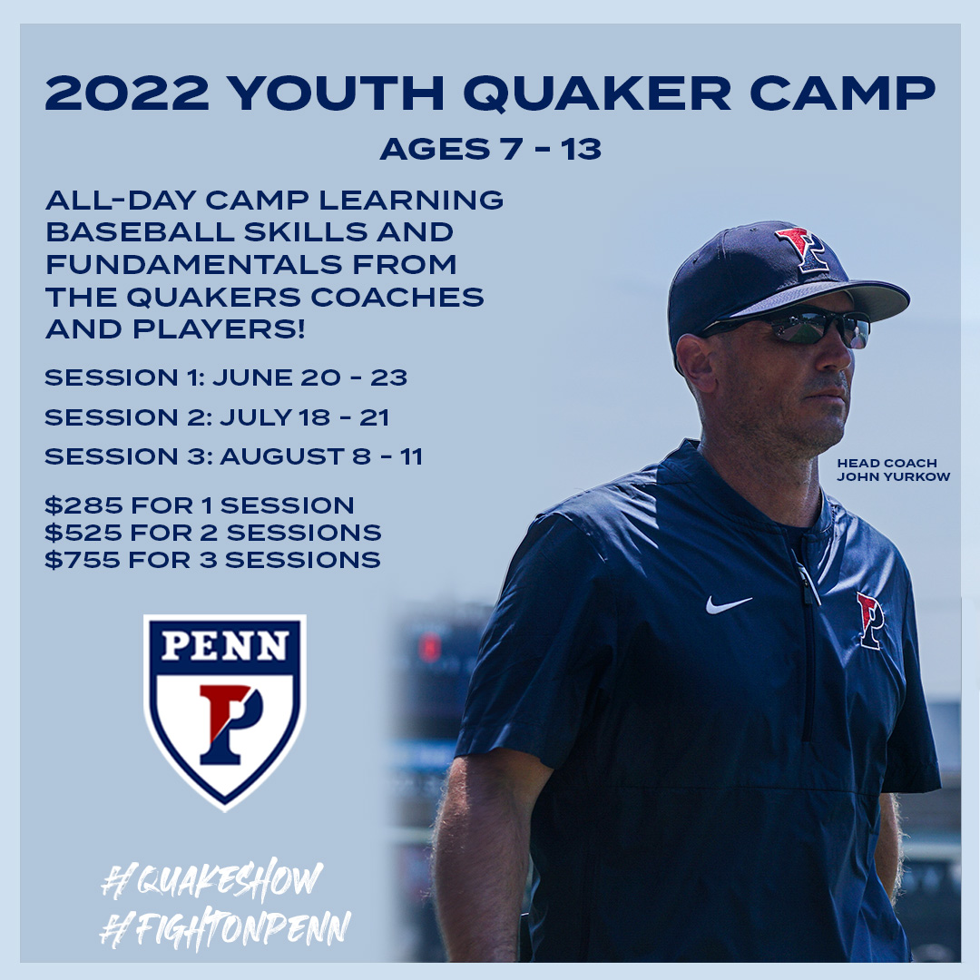 PennBaseball's tweet image. Calling all kiddos!

We're hosting THREE Quaker Summer Camps this year. This is a great opportunity to learn from our coaching staff and players!

Link in bio to register

#QuakeShow #FightOnPenn