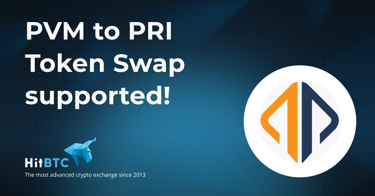 HitBTC (@hitbtc) on Twitter photo Dear Traders,
We have successfully supported the PVM to PRI Token Swap by <a href="/privateum/">Privateum Global</a>
Trade $PRI against $USDT, visit: hitbtc.com/pri-to-usdt Dear Traders,
We have successfully supported the PVM to PRI Token Swap by <a href="/privateum/">Privateum Global</a>
Trade $PRI against $USDT, visit: hitbtc.com/pri-to-usdt