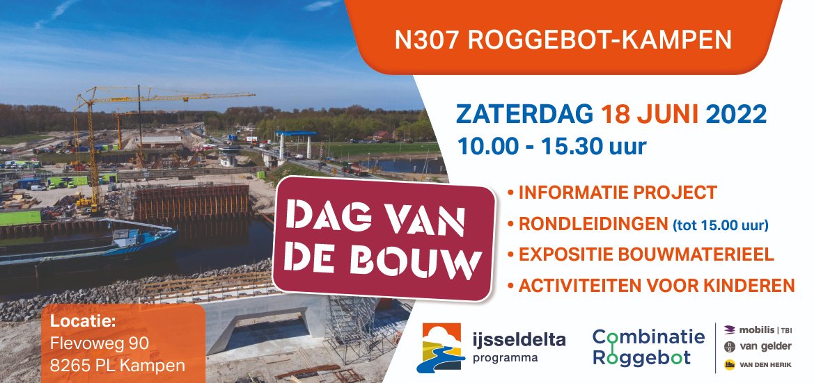 We zetten de poorten open! 

Kom zaterdag 18 juni naar Kampen, dan geven we je een unieke inkijk in het project N307 Roggebot-Kampen #DagvandeBouw2022!

<a href="/MobilisTBIinfra/">Mobilis TBI</a> @vGelderGroep <a href="/VolgDronten/">Gemeente Dronten</a> <a href="/gemKampen/">Gemeente Kampen</a> <a href="/FlevoNieuws/">Provincie Flevoland</a> <a href="/ProvOverijssel/">Provincie Overijssel</a> <a href="/Rijkswaterstaat/">Rijkswaterstaat</a> <a href="/BouwendNL/">Koninklijke Bouwend Nederland</a> @waterbouwers