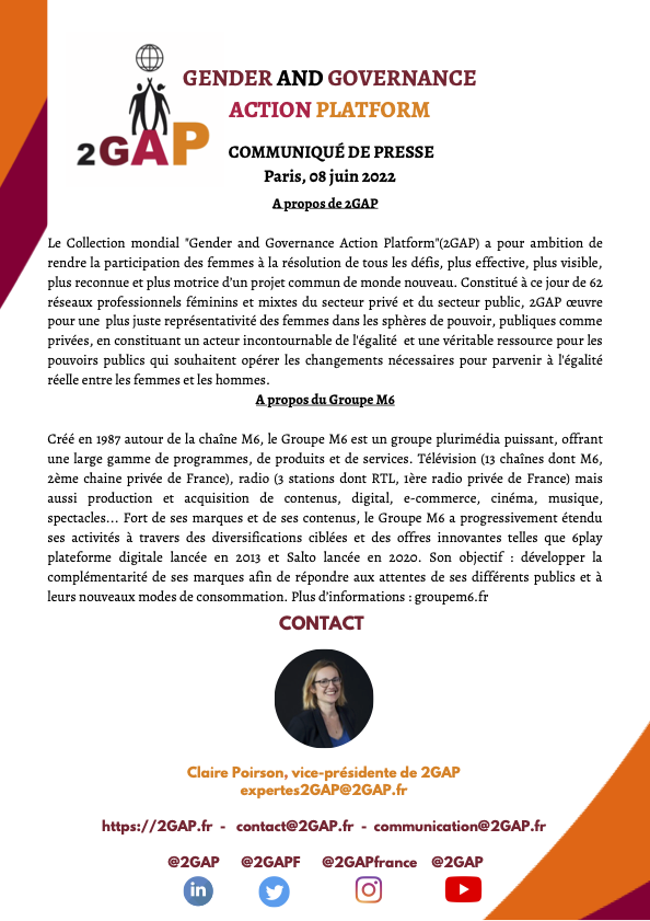 📣 Partenariat 2GAP - Groupe M6

Les femmes expertes demeurent encore peu nombreuses dans les médias. Ainsi l’association 2GAP est fière d'annoncer le partenariat d'accès à sa base d'expertes 2GAP aux journalistes du Groupe M6.

<a href="/ClairePoirson/">Claire Poirson</a> <a href="/M6Groupe/">Groupe M6</a>