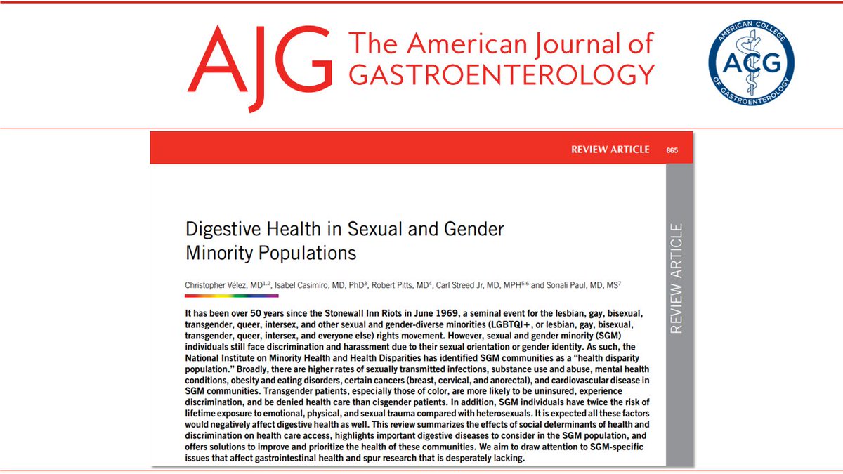 In the 📕#RedJournal:

🏳️‍🌈Digestive Health in Sexual and Gender Minority Populations
Vélez, et al.
👉 bit.ly/3xy1aKe

#gastroenterology #Pride2022 #RainbowsinGI #RainbowsinGastro @Chris_Velez_MD @cjstreed @spaulliver