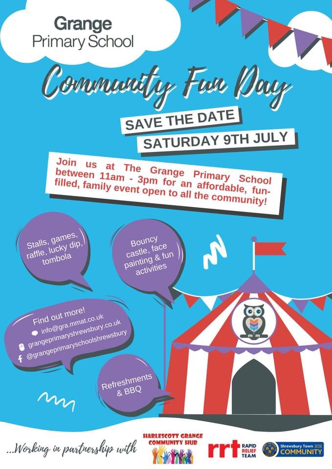 MMATCommunity's tweet image. 📅 #ExcitingEvent | On Saturday 9th July, Grange Primary School will be hosting a Community Fun Day! The day will be filled with plenty of fun and exciting activities- perfect for the children! Please come along, you would be very welcome!

#MMAT