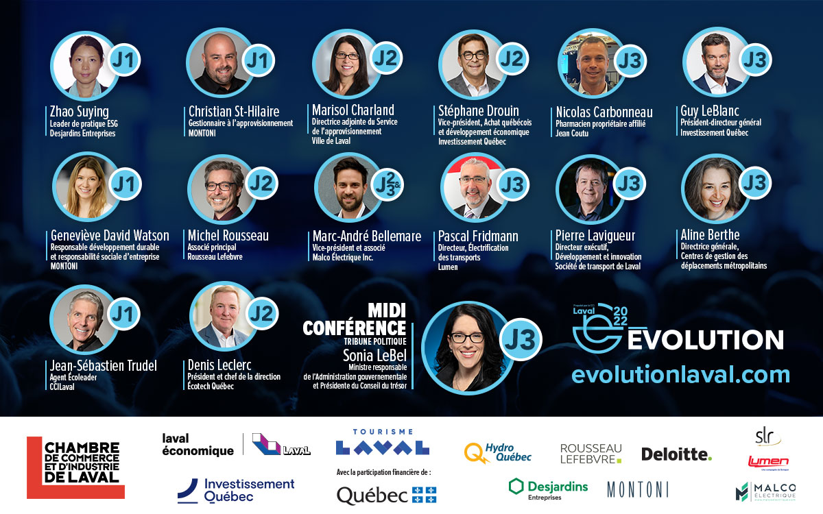 **Ensemble, faire mieux et autrement**
Joignez-vous à nous les 14, 15 et 16 juin 2022
ÉVOLUTION LAVAL, propulsé par la <a href="/CCILaval/">CCILaval</a> 
🔷Revoir vos chaînes d’approvisionnement
🔷Prendre le virage de la mobilité durable
et de l’électrification des transports.
👉 evolutionlaval.com