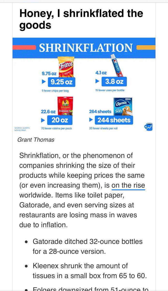 MichiSpice's tweet photo. Wow to Shrinkflation @MorningBrew 

😞Products are smaller in size but same price. 

Sign Up for easy digestible news👇🏽
https://t.co/cUBim53HWH https://t.co/rAqlE61DX5