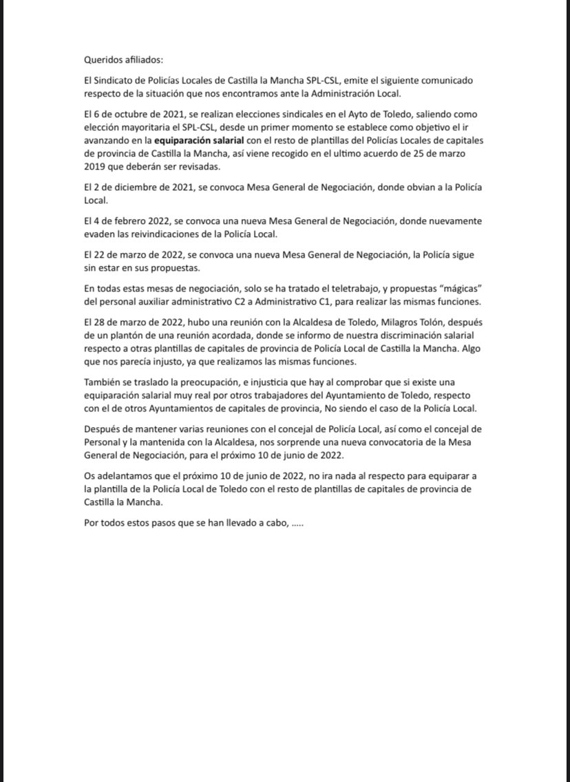 Después de varias reuniones seguimos siendo ignorados. Pedimos equiparación salarial ya!
<a href="/milagrostolon/">Milagros Tolón</a> 
#Tolónnosignora 
#Tolónequiparadapolicialocalignorada