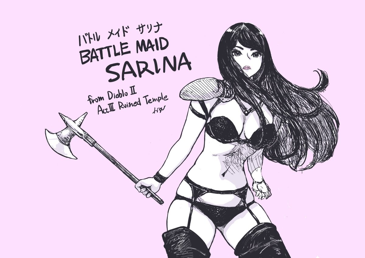 今回のお絵描き配信で描いたBattle Maid Sarinaちゃん。真悠さんぽい仕上げ。 