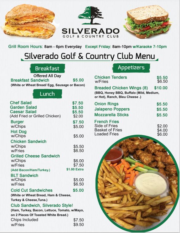 We're happy to announce our Breakfast Sandwich's are available all day!   Come and enjoy some great food and drink on your next visit to Silverado Golf and CC.