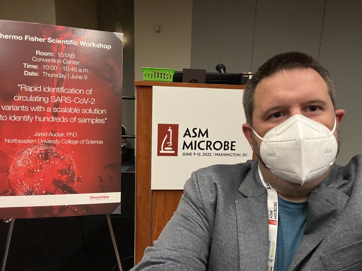 AuclairJared's tweet photo. ⁦@ASMicrobiology⁩ #asmmicrobe22 ⁦@thermofisher⁩ learning talk about rapid identification of SARS-CoV-2 variants.  Thanks for the opportunity ⁦@thermofisher⁩! https://t.co/aFQ3Y2m4Rg